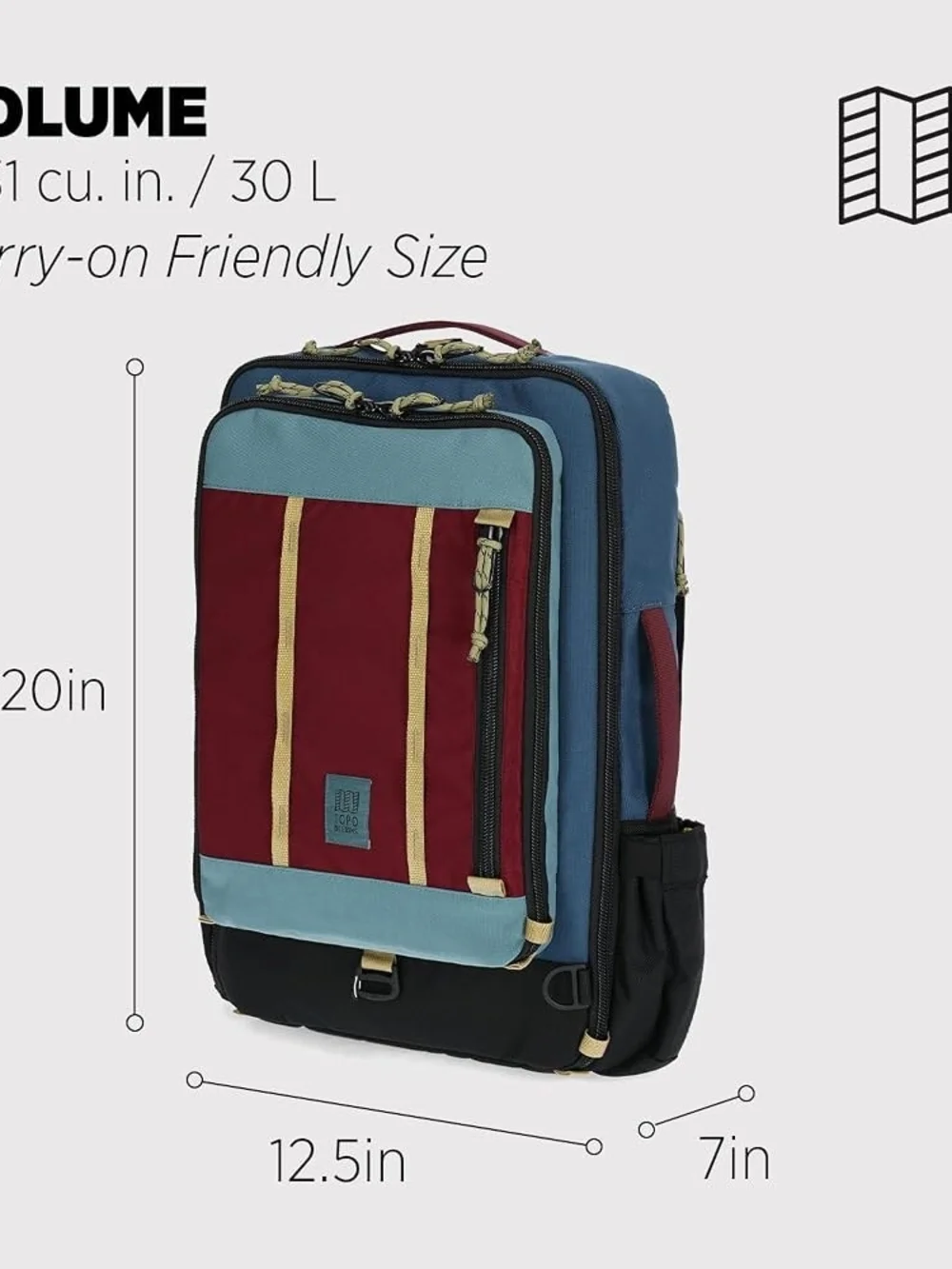 Topo Designs Global Travel Bag 40L (Dark Denim/ Burgundy) (NWT)